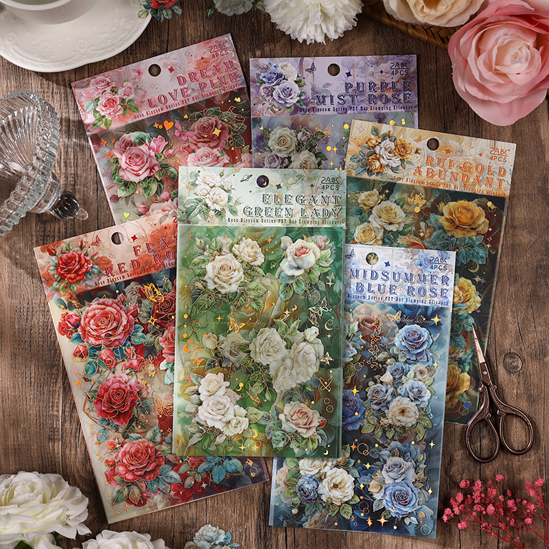 Gold Foil Flakes - 4 Sheets Colorful Rose Flower Gold